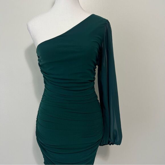 HELLO MOLLY PARTY IT UP One Shoulder Bodycon Mesh Mini DRESS in GREEN Size 6 - Picture 4 of 12